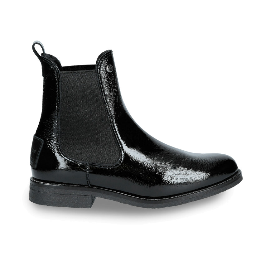 Gillian Igloo Black Charol, Chelsea boots in leather with sheepskin lining
