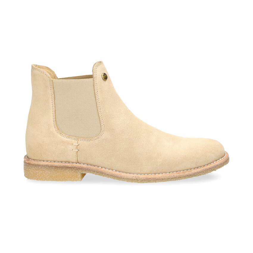 Giorgia Beige Velour, Womens beige suede leather ankle boots with leather lining