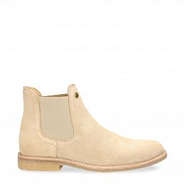 Giorgia Beige Velour, Womens beige suede leather ankle boots with leather lining