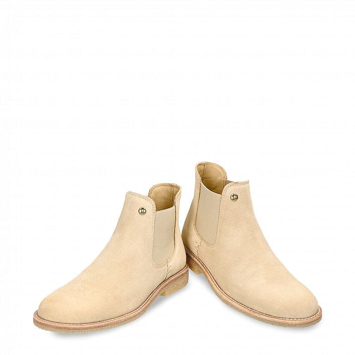 Giorgia Beige Velour, Flat women's ANKLE Boot Made in Spain