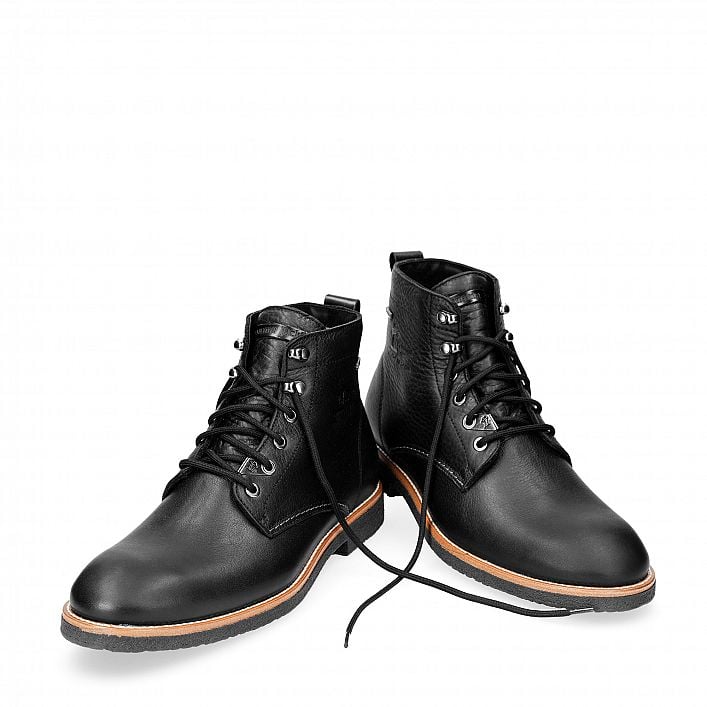 Glasgow Gore-tex Black Napa Grass, Flat men's ANKLE Boot  WATERPROOF Black Oiled Napa Leather.