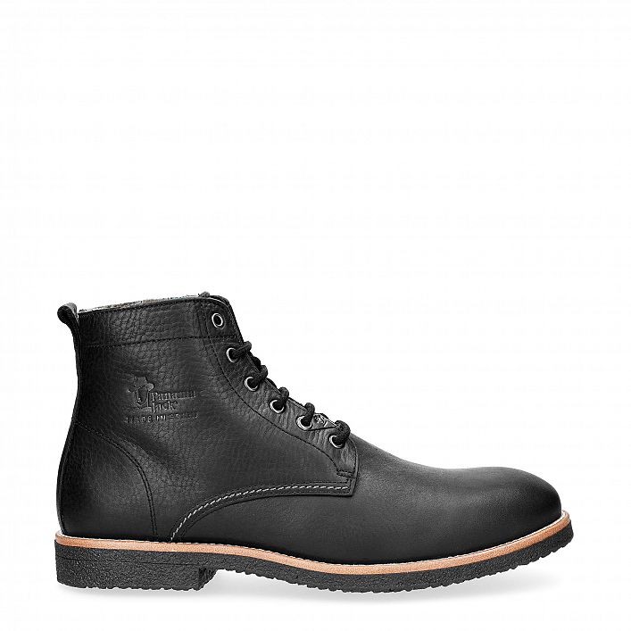 Glasgow Igloo Black Napa Grass, Leather ankle boots with sheepskin lining