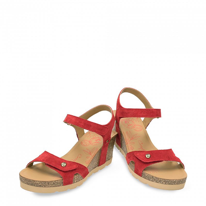 Julia Red Velour, Wedge sandals Made in Spain