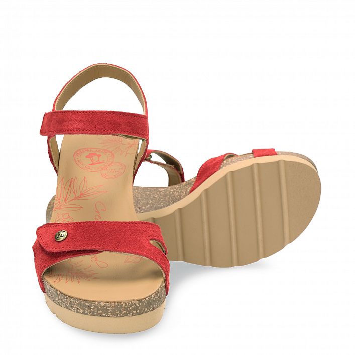 Julia Red Velour, Wedge sandals with Velcro Closure.