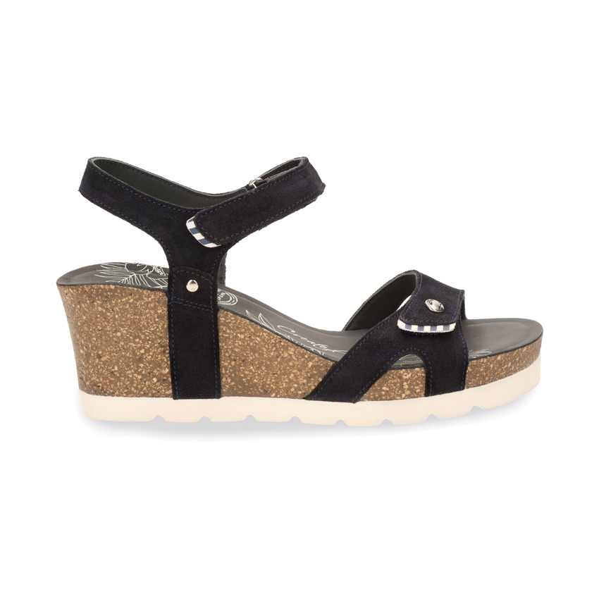 Julia Navy blue Velour, Sandals with leather lining