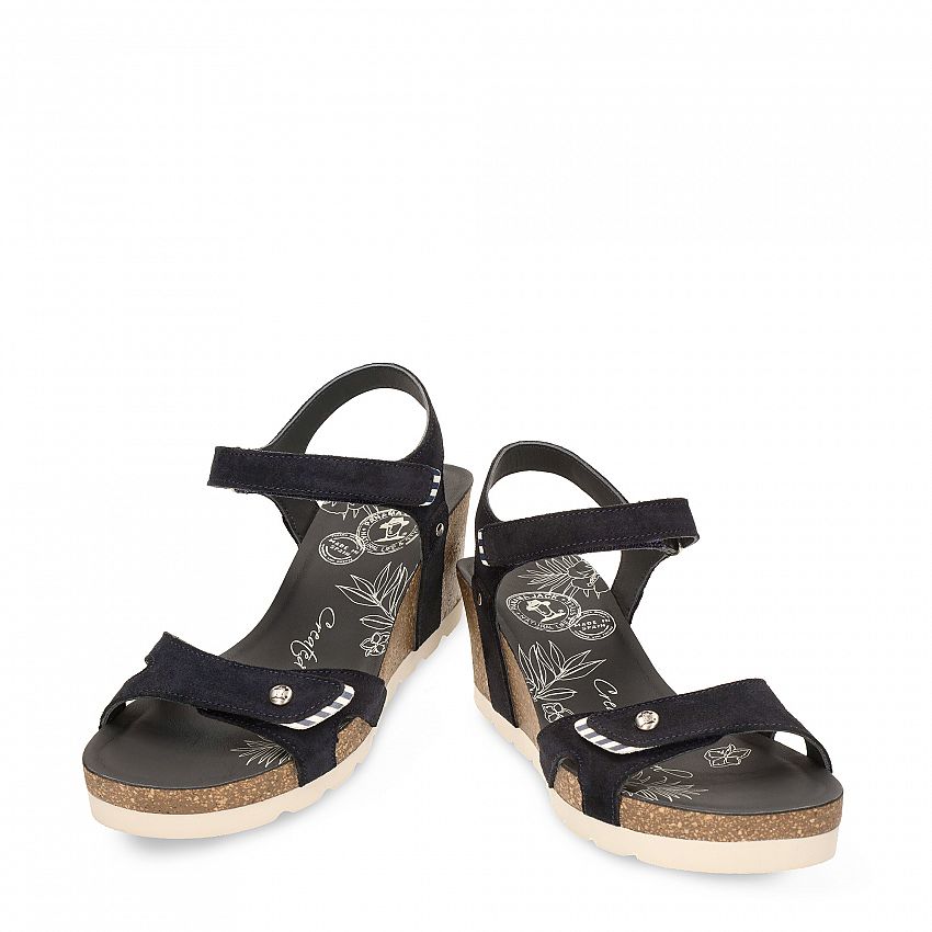 Julia Navy blue Velour, Wedge sandals Made in Spain