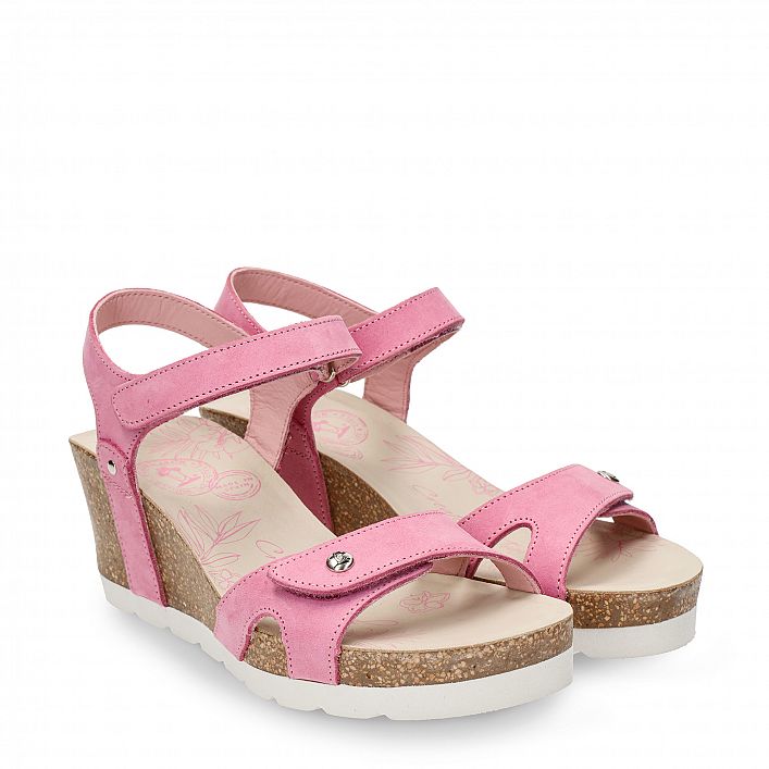 Julia Pink Nobuck, Wedge sandals with Velcro Closure.