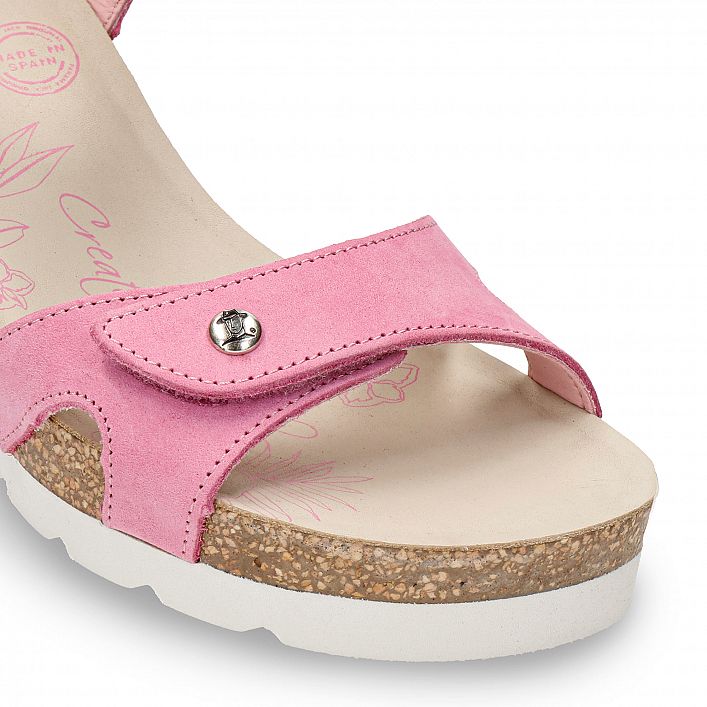 Julia Pink Nobuck, Wedge sandals with Anatomical insole.