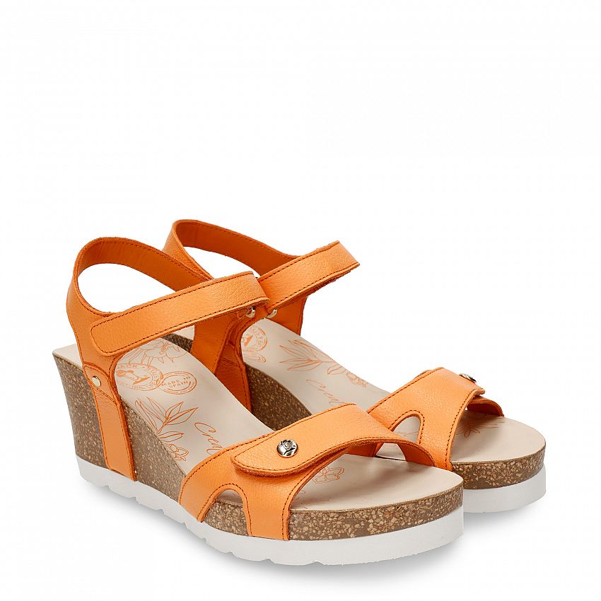 Julia Orange Napa, Wedge sandals with Velcro Closure.