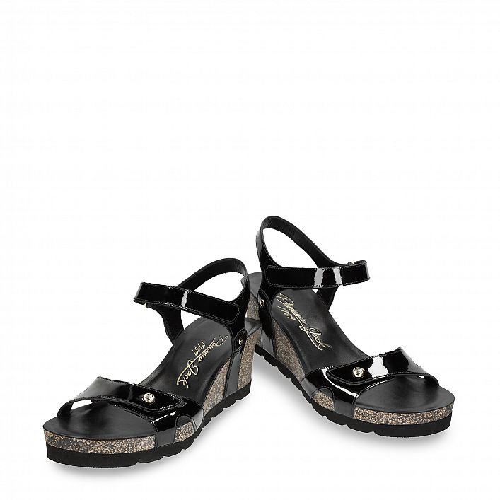 Julia Black Charol, Wedge sandals Made in Spain