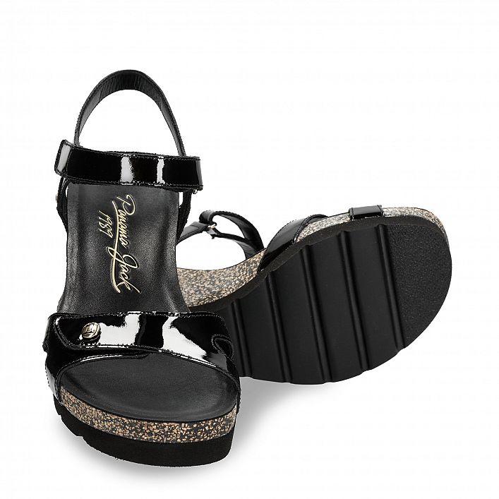 Julia Black Charol, Wedge sandals  Black Patent Leather.