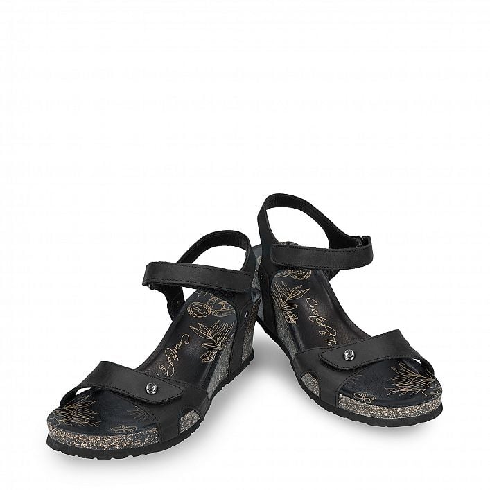 Julia Basics Black Napa Grass, Wedge sandals Made in Spain