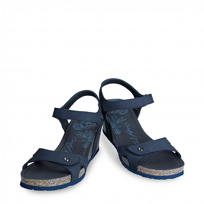 Julia Basics Navy blue Nobuck, Wedge sandals Made in Spain