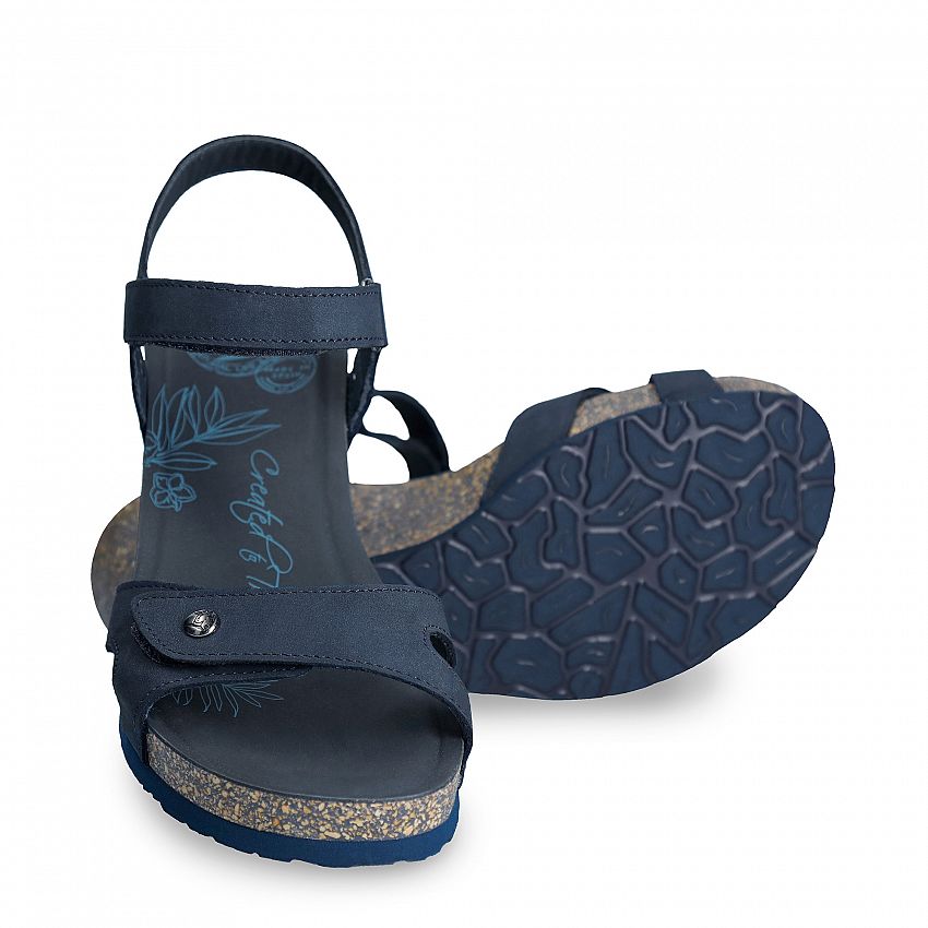 Julia Basics Navy blue Nobuck, Wedge sandals  WATERPROOF Navy Nobuck Leather.
