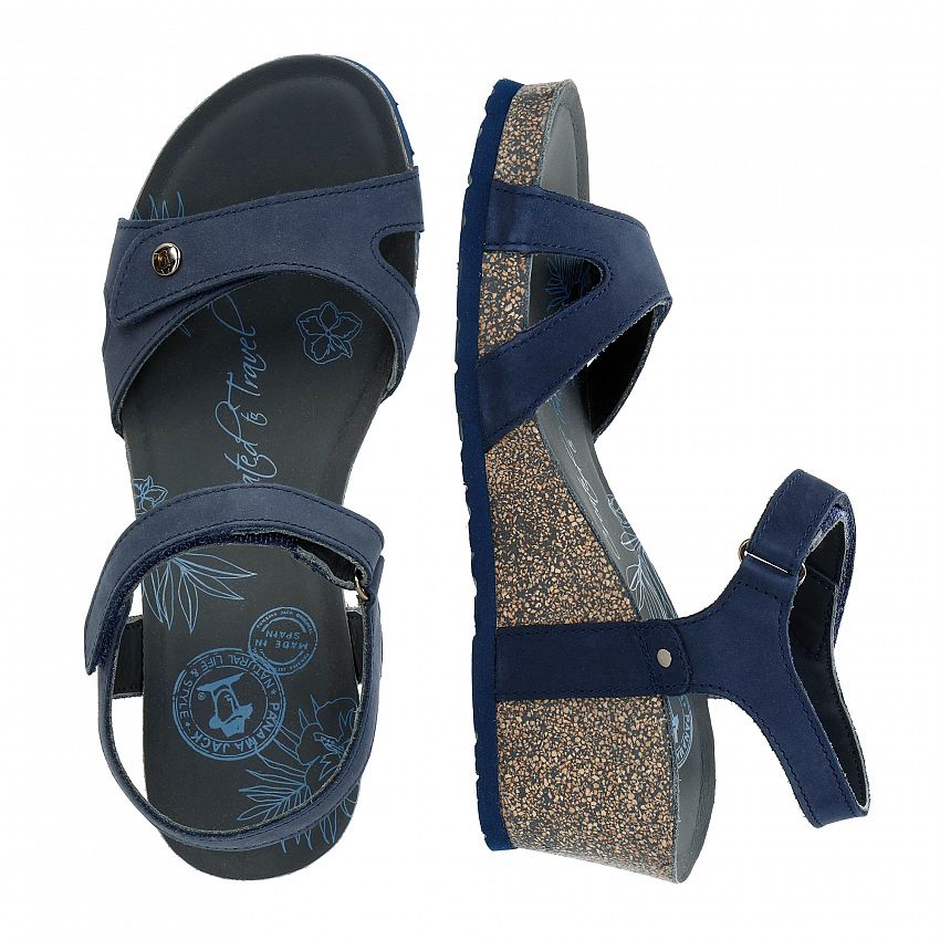 Julia Basics Navy blue Nobuck, Wedge sandals with Leather lining.