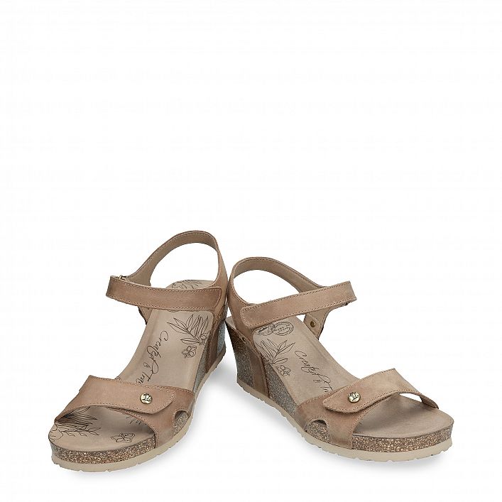 Julia Basics Taupe Napa Grass, Wedge sandals Made in Spain