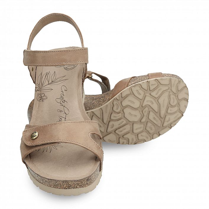 Julia Basics Taupe Napa Grass, Wedge sandals  Taupe Oiled Velour Leather