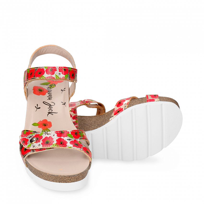 Julia Garden Red Napa, Wedge sandals with Velcro Closure.