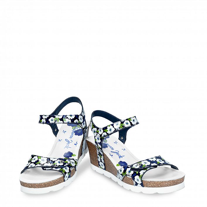 Julia Garden Navy blue Charol, Wedge sandals with Velcro Closure.