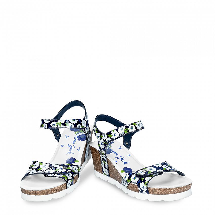 Julia Garden Navy blue Charol, Wedge sandals Made in Spain