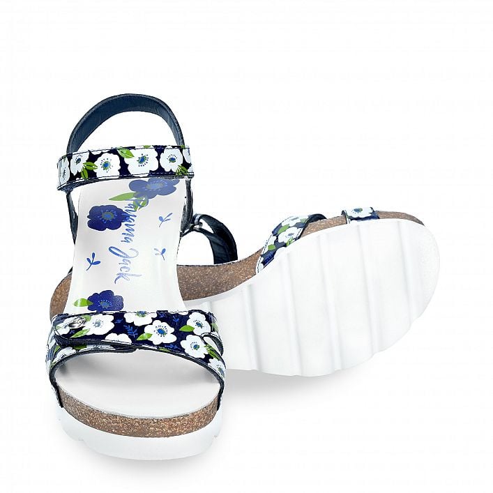 Julia Garden Navy blue Charol, Wedge sandals with Velcro Closure.