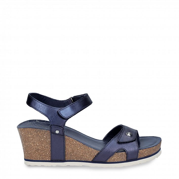 Julia Shine Navy blue Napa, Woman sandals in leather with leather lining
