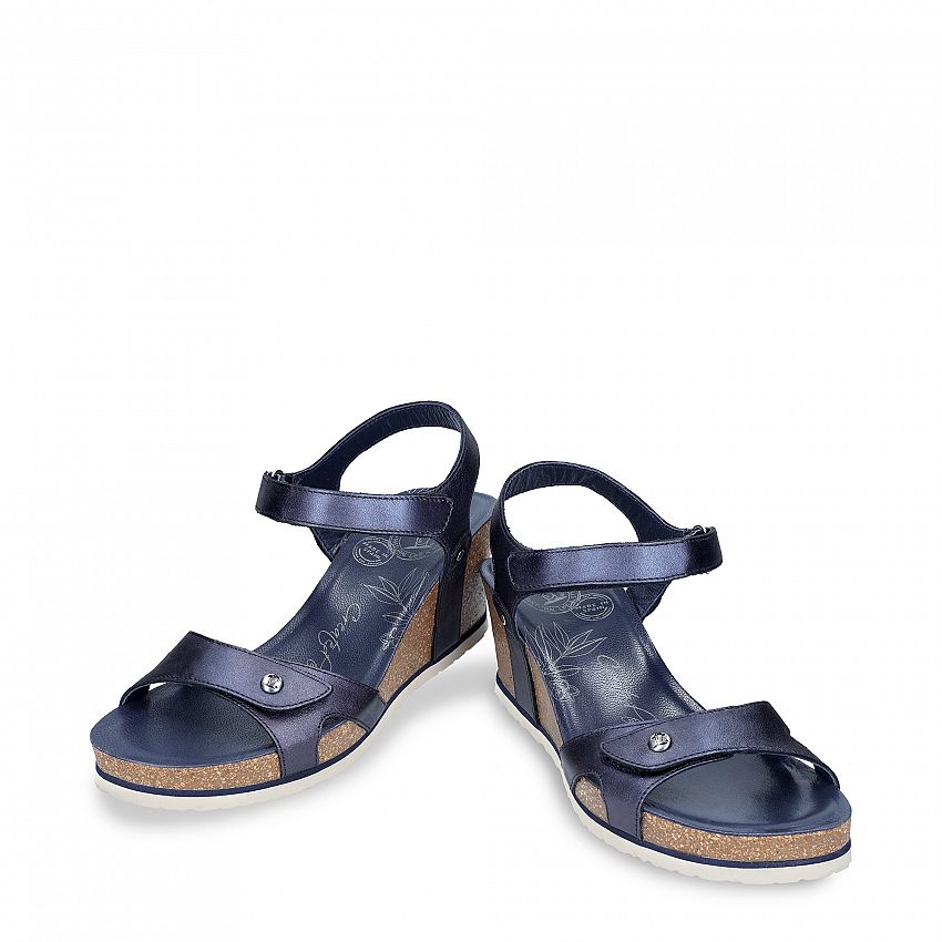 Julia Shine Navy blue Napa, Wedge sandals Made in Spain