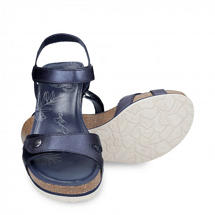 Julia Shine Navy blue Napa, Wedge sandals  Navy Napa Leather.