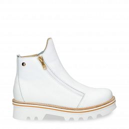 Marcia, Womens white leather ankle boots with leather lining