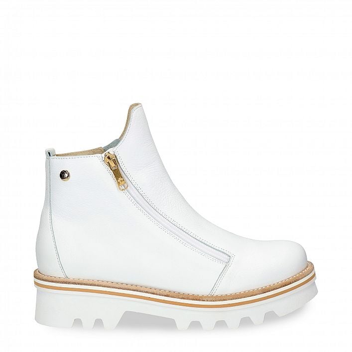 Marcia White Napa, Womens white leather ankle boots with leather lining