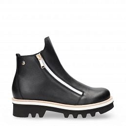 Marcia, Womens black leather ankle boots with leather lining