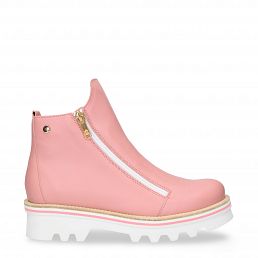 Marcia, Womens pink leather ankle boots with leather lining