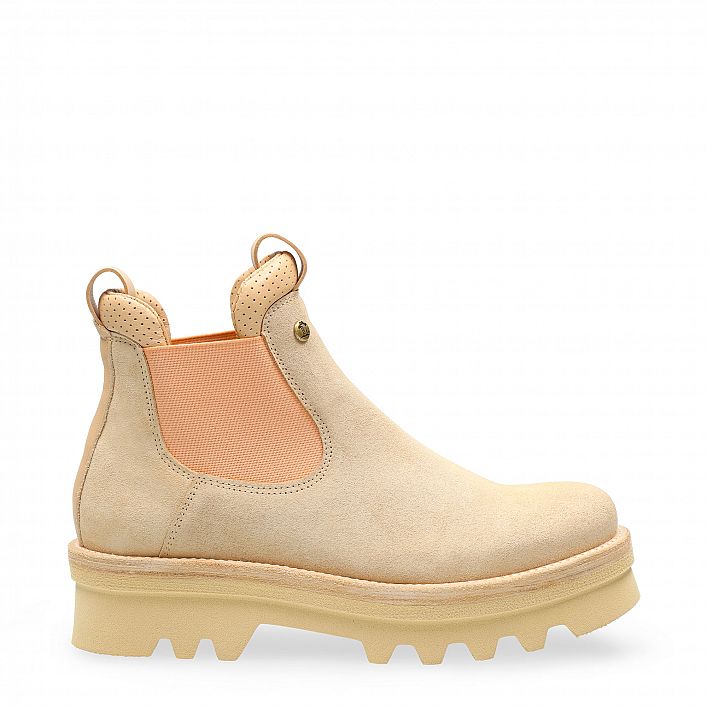 Marina Beige Velour, Leather ankle boots with leather lining