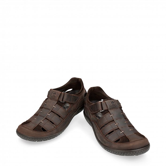Meridian Basics Brown Napa Grass, Halfopen men's shoes  Brown Oiled Napa Leather.