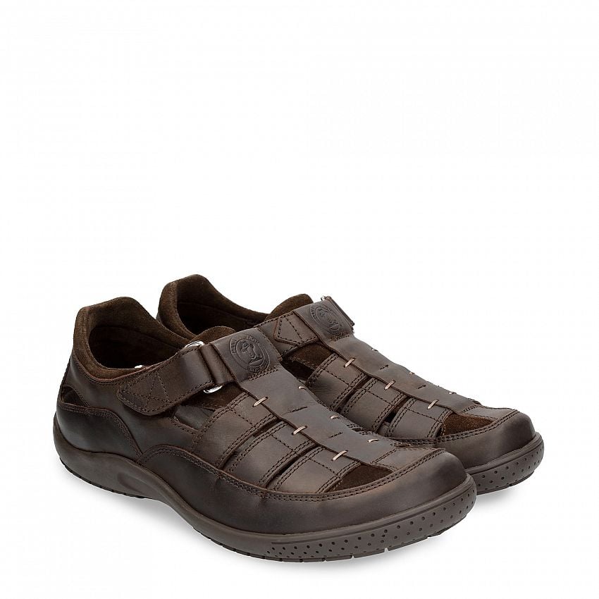 Meridian Basics Brown Napa Grass, Halfopen men's shoes with Velcro Closure.