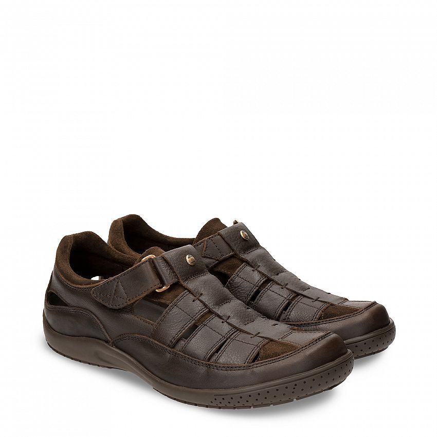 Meridian Brown Napa Grass, Halfopen men's shoes with Velcro Closure.