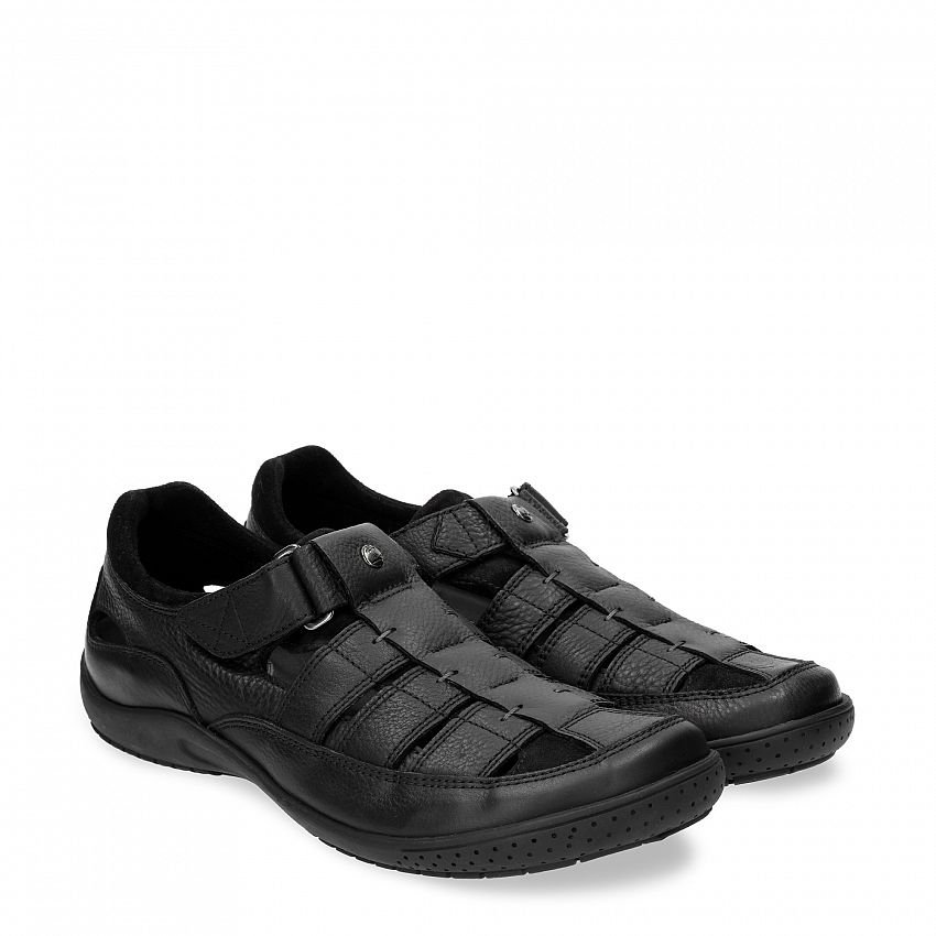 Meridian Black Napa Grass, Halfopen men's shoes with Velcro Closure.