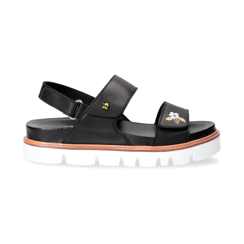 Moka Blossom Black Napa, Woman sandals in black leather with leather lining