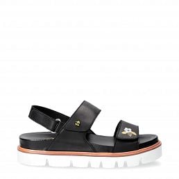 Moka Blossom, Woman sandals in black leather with leather lining