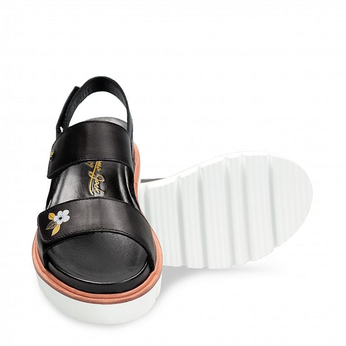 Moka Blossom Black Napa, Flat woman's sandals  Black Napa Leather.