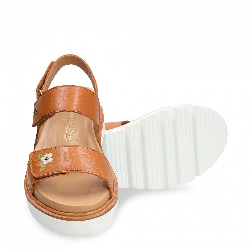Moka Blossom Cuero Napa, Flat woman's sandals  Tan Napa Leather.