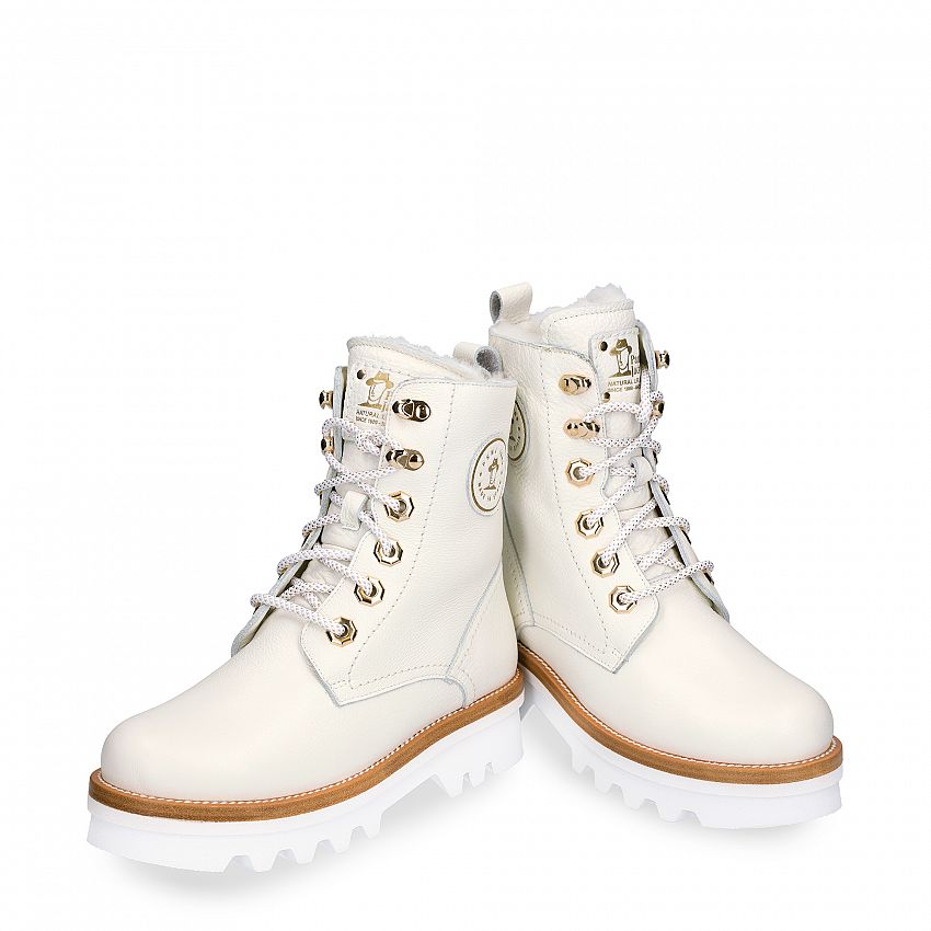 Mooly Igloo White Napa, Flat women's Boot  WATERPROOF White Napa Leather.