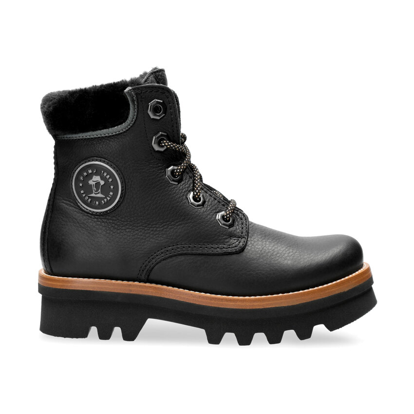 Munster Igloo Black Napa Grass, Leather boots with sheepskin lining