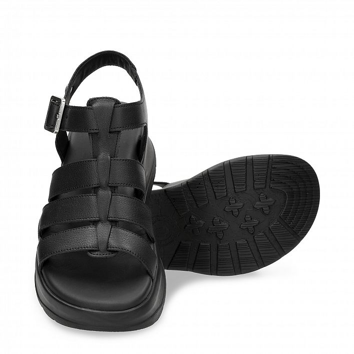 Naila Black Napa, Flat woman's sandals  WATERPROOF Black Napa Leather.