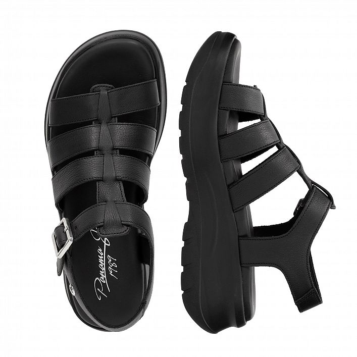 Naila Black Napa, Flat woman's sandals with Leather lining.