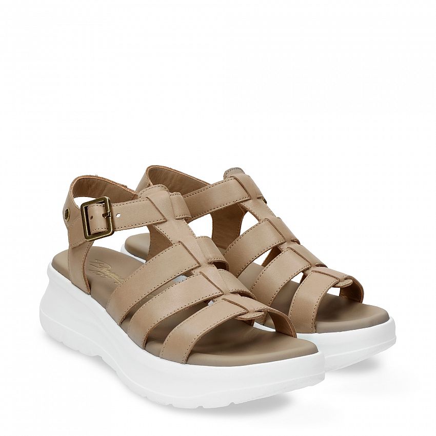Naila Taupe Napa, Flat woman's sandals with Buckle Closure.