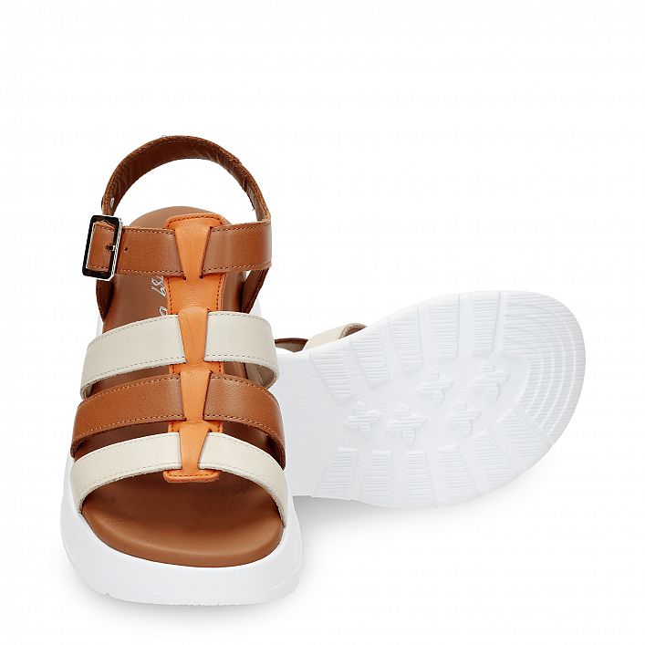 Naila Colors Cuero Napa, Flat woman's sandals  Tan Napa Leather.