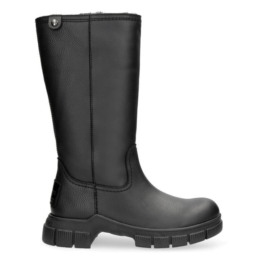 Nely Igloo Black Napa Grass, Leather boots with sheepskin lining