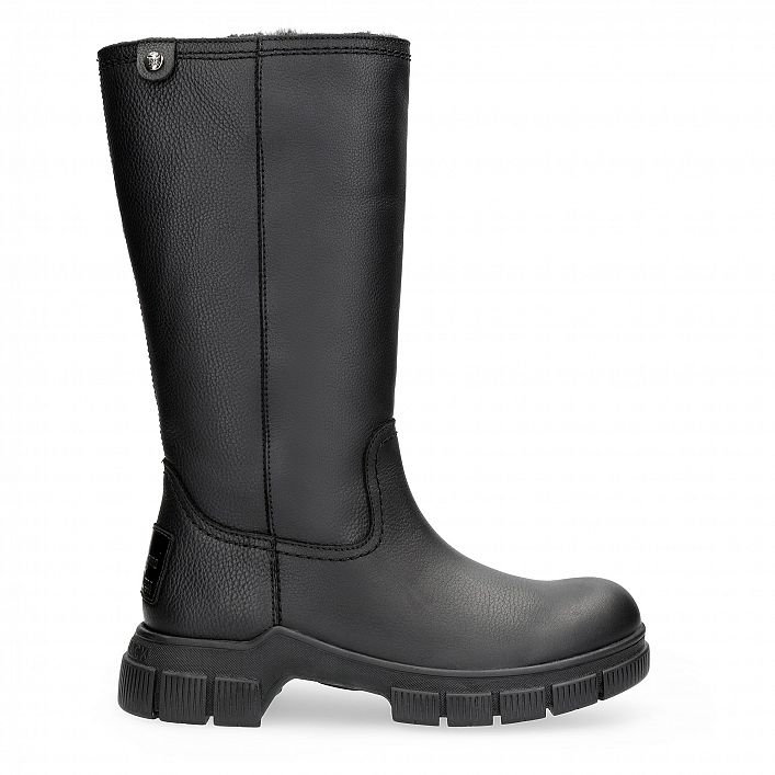 Nely Igloo Black Napa Grass, Leather boots with sheepskin lining