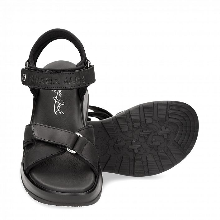 Newel Black Napa Grass, Flat woman's sandals  Black Oiled Napa Leather.